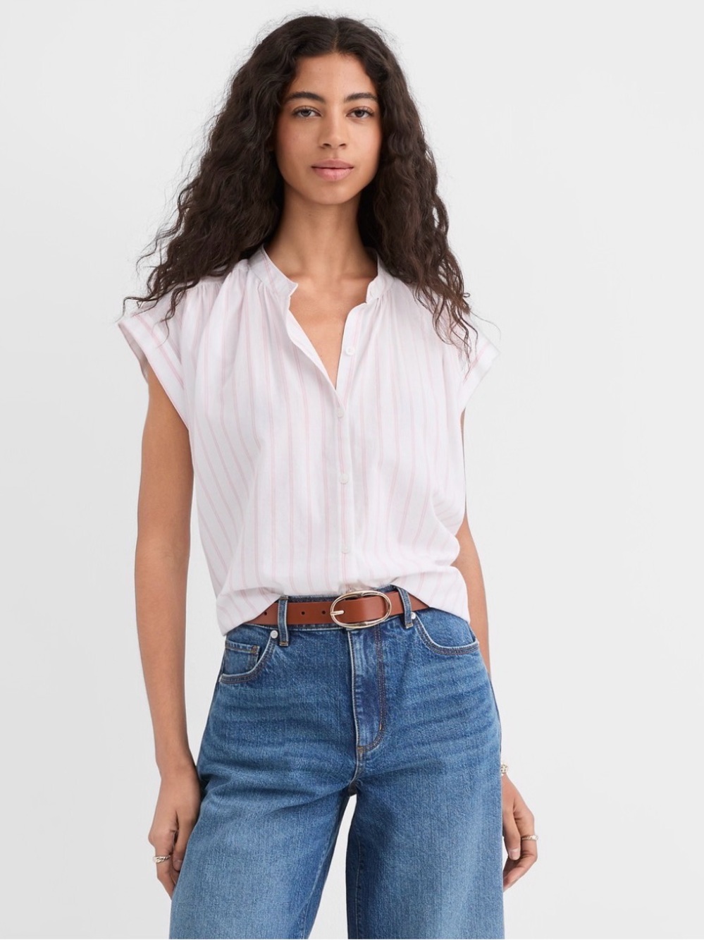 NWT LOFT White Blouse with Pale Pink Stripes